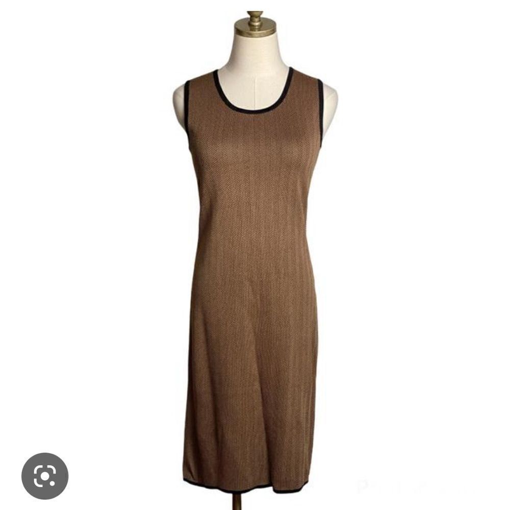 Exclusively Misook Petite Brown Herringbone Sleeveless Dress Size XS